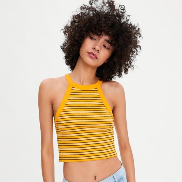 Zara Tops - ZARA Mustard Stripe Halter Crop Top